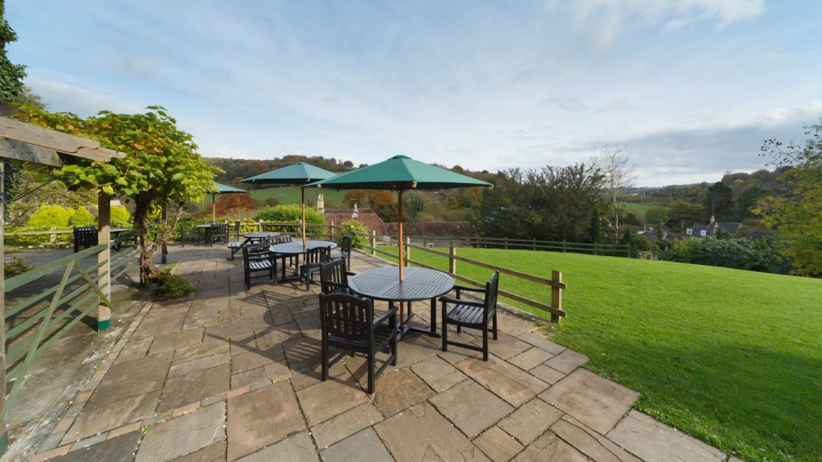 Terrace and garden at Best Western Limpley Stoke Hotel
